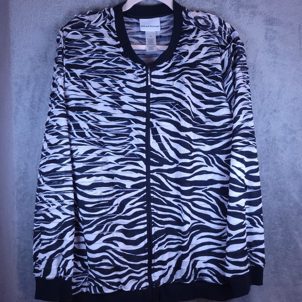 Alfred Dunner Women's Size 20 Lightweight Full Zipper Jacket Zebra Ruffle Layers